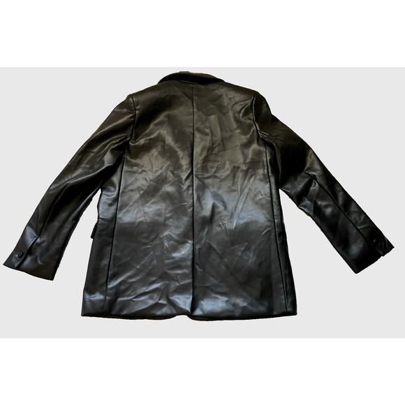 Aaron & Amber Womens Vegan Leather Blazer Large Black  Hipster 70's Sports Coat - Picture 2 of 13